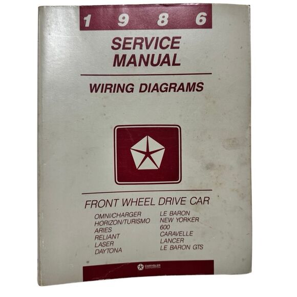 1986 Chrysler Service Manual Wiring Diagrams FWD Cars Charger Le Baron Daytona - Picture 1 of 6